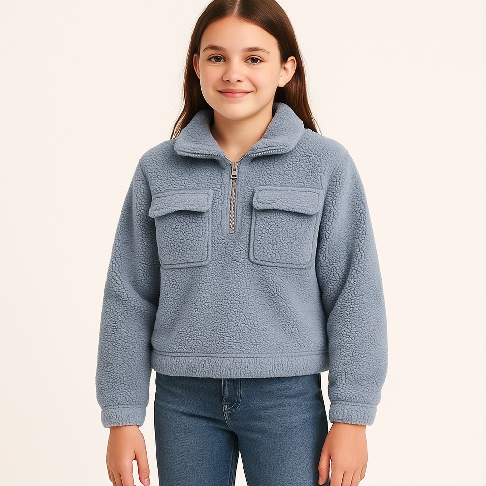 Abercrombie Kids Blue Sherpa Fleece Half Zip Pullover Size 9/10 Fall Comfy Cozy